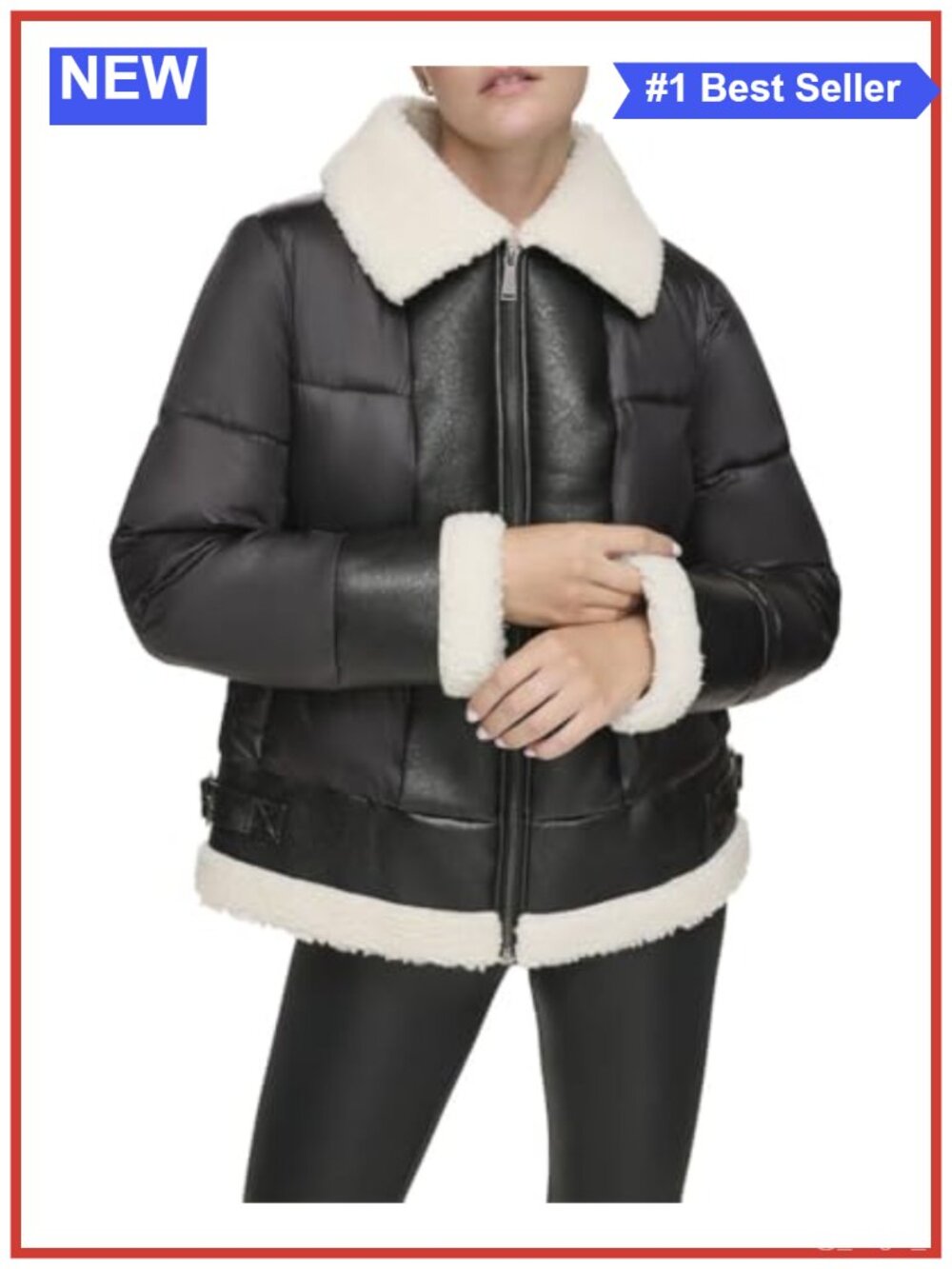 Faux Leather Faux Sherpa Mixed Media Quilted Jacket